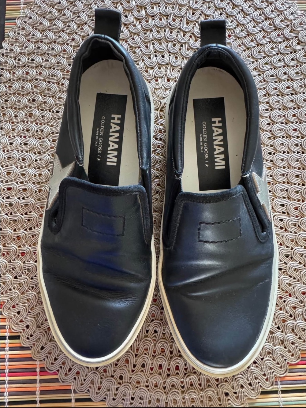 Golden Goose Hanami Women’s Black Slip-On Leather Slippers with Silver Star